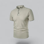 Men's  Polo Shirt with Collarless Design and Button Placket
