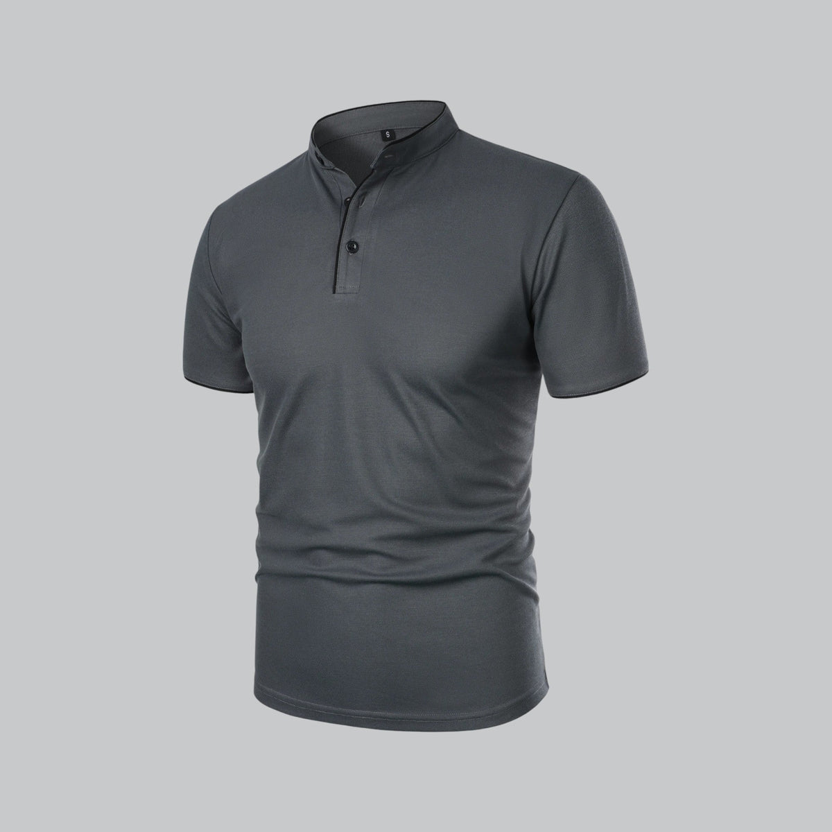 Men's  Polo Shirt with Collarless Design and Button Placket