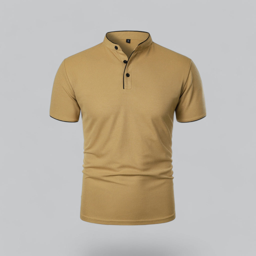 Men's  Polo Shirt with Collarless Design and Button Placket