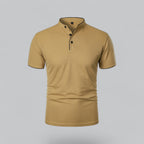 Men's  Polo Shirt with Collarless Design and Button Placket