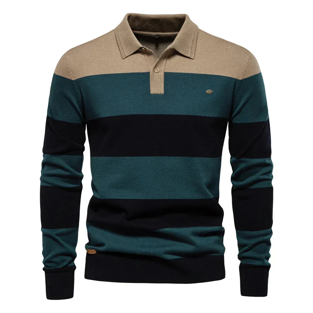 Pull à col polo homme à coloris contrastés pour une élégance sportive et un style polyvalent