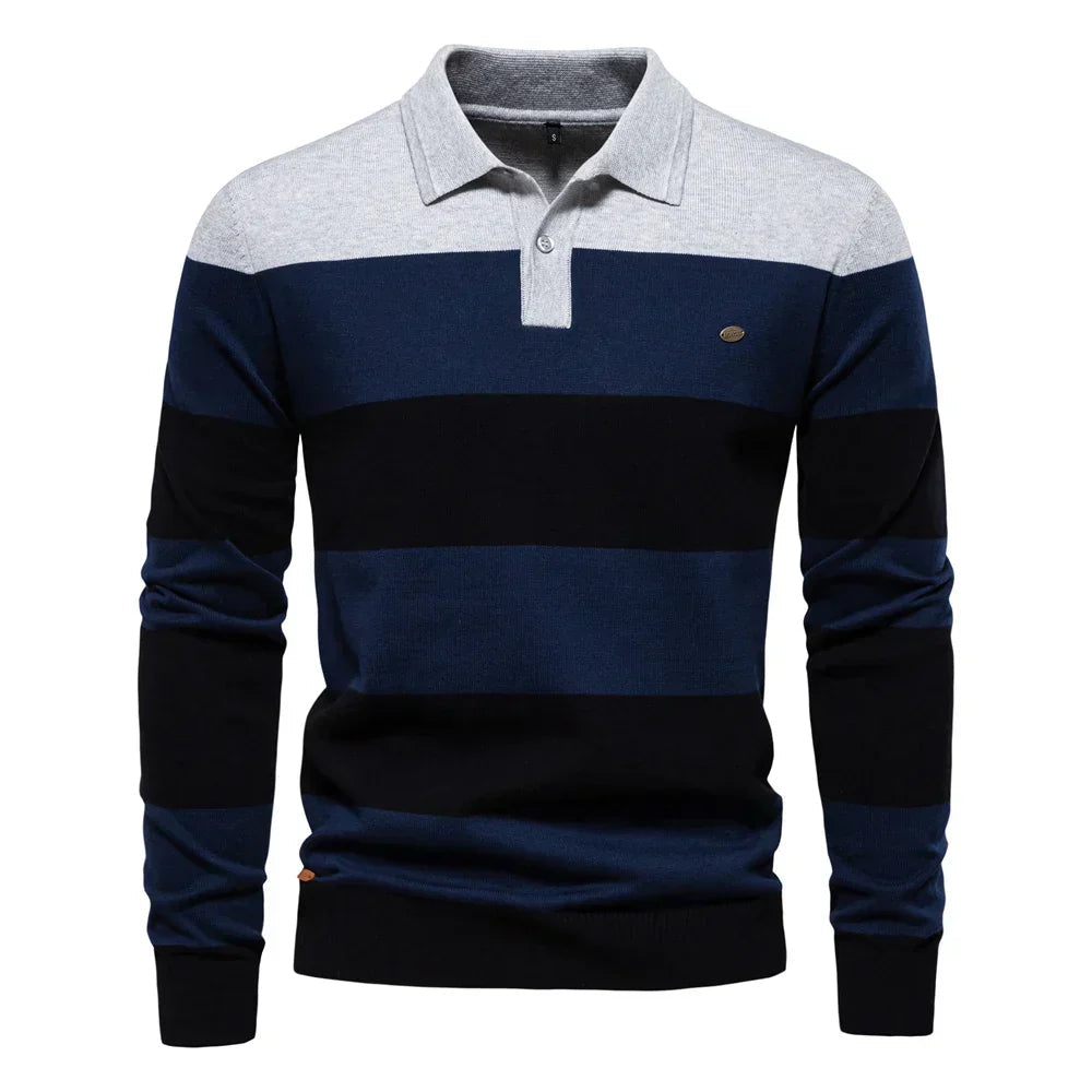 Pull à col polo homme à coloris contrastés pour une élégance sportive et un style polyvalent