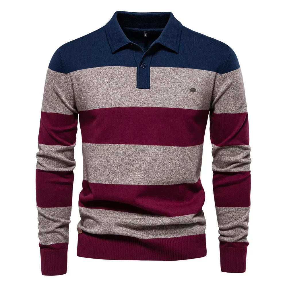 Pull à col polo homme à coloris contrastés pour une élégance sportive et un style polyvalent