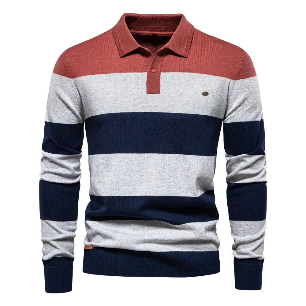 Pull à col polo homme à coloris contrastés pour une élégance sportive et un style polyvalent