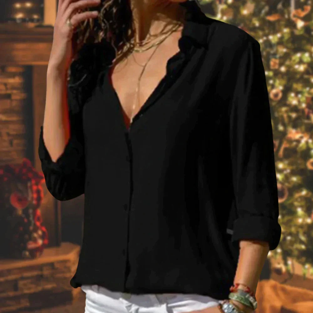 Elegant Satin Look Blouse for Women with Button Closure and Long Sleeves