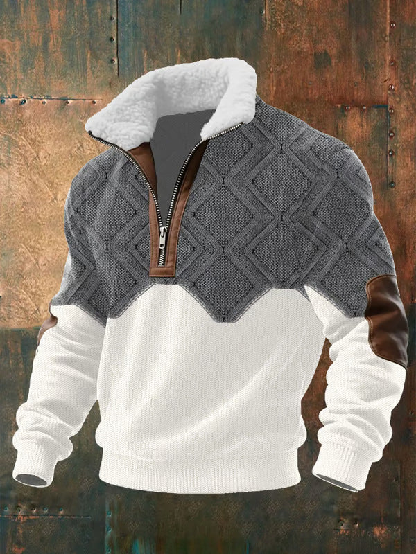 Pull-over pour homme à col montant zippé et motif losanges