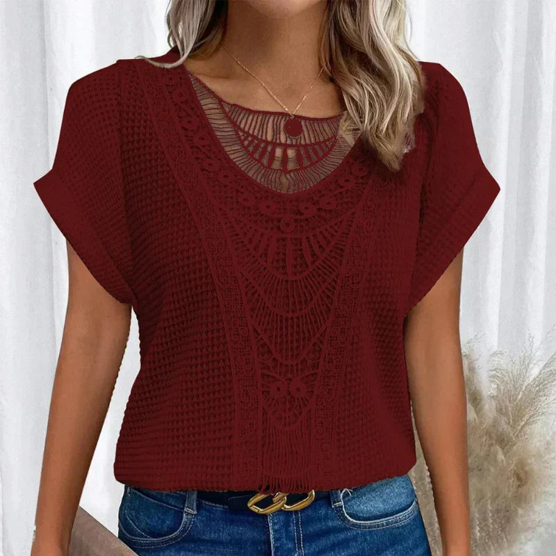 Women's Crochet Detail Short Sleeve Blouse