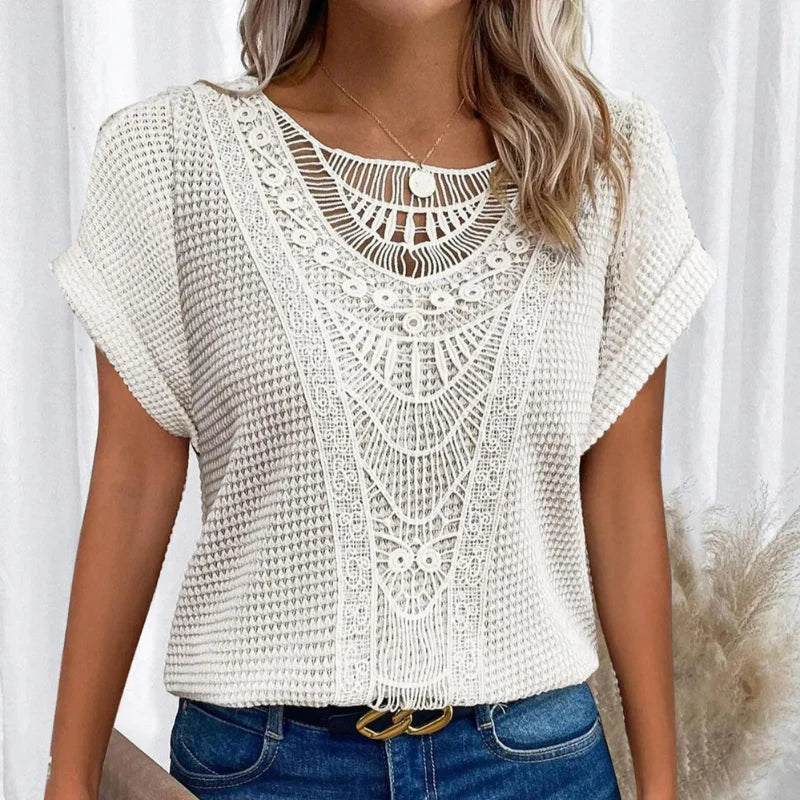 Women's Crochet Detail Short Sleeve Blouse
