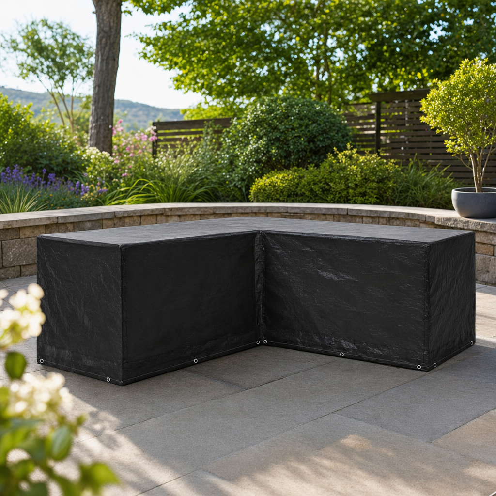 Housse de canapé d’angle de jardin avec ourlet sécurisé et forme en L