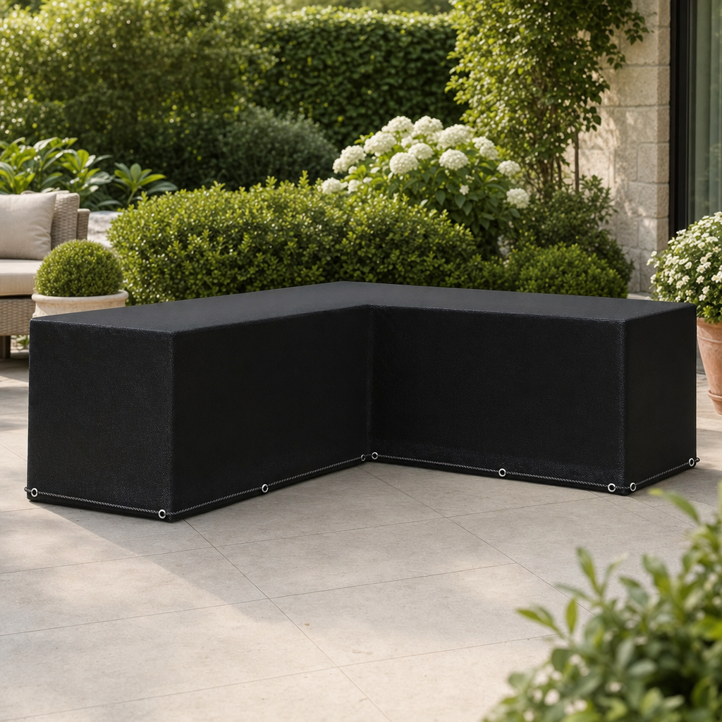 Housse de canapé d’angle de jardin avec ourlet sécurisé et forme en L