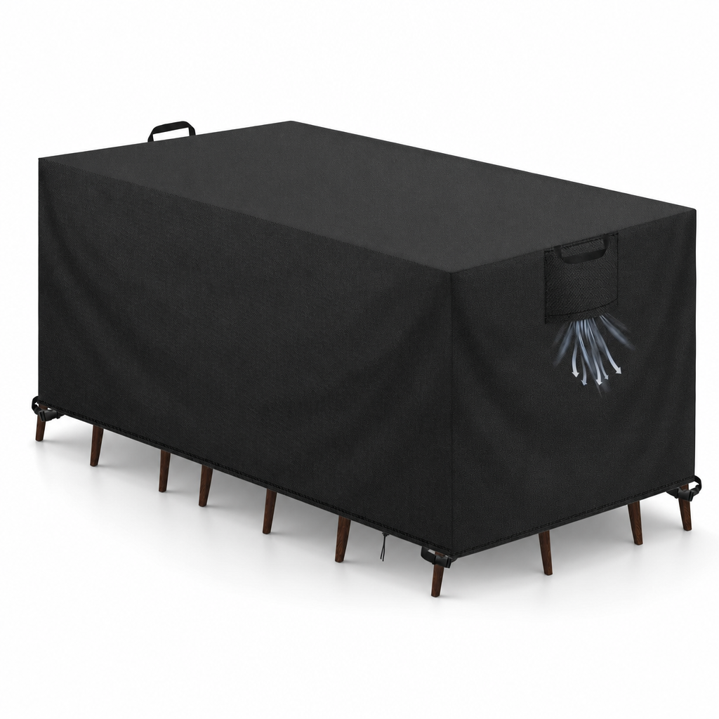Housse de protection pour mobilier de jardin avec aération et cordon de serrage à la base