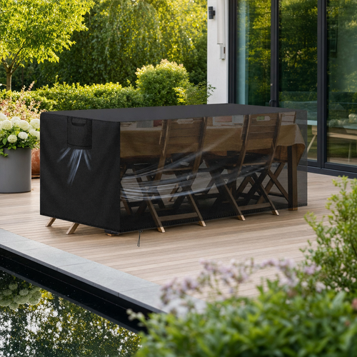 Housse de protection pour mobilier de jardin avec aération et cordon de serrage à la base