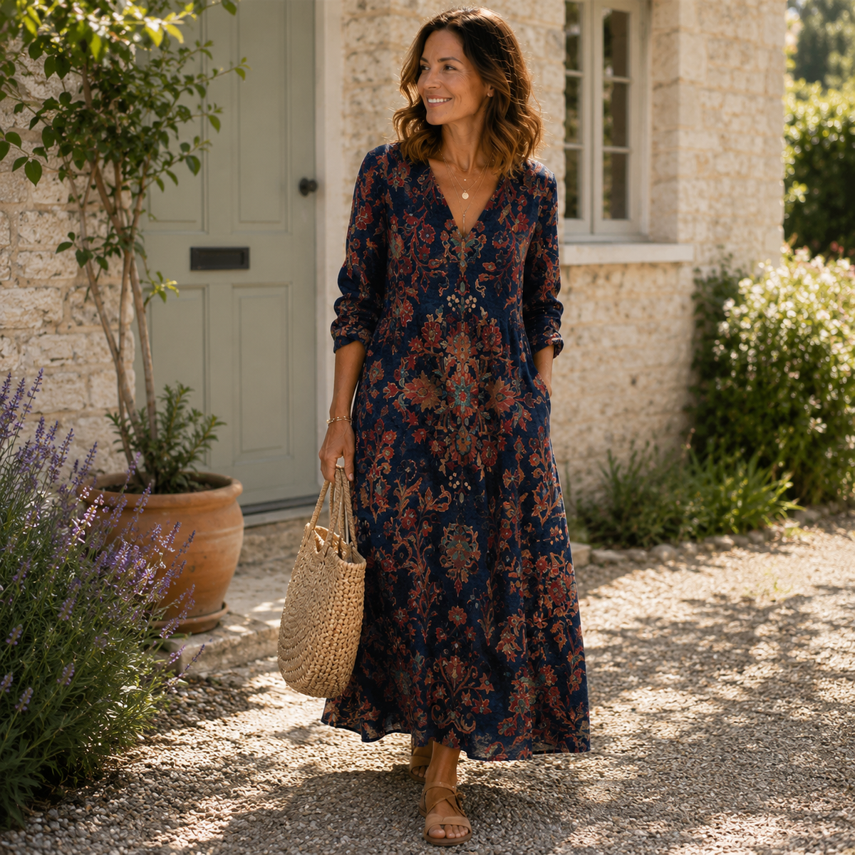 Robe maxi florale pour femmes, coupe décontractée élégante