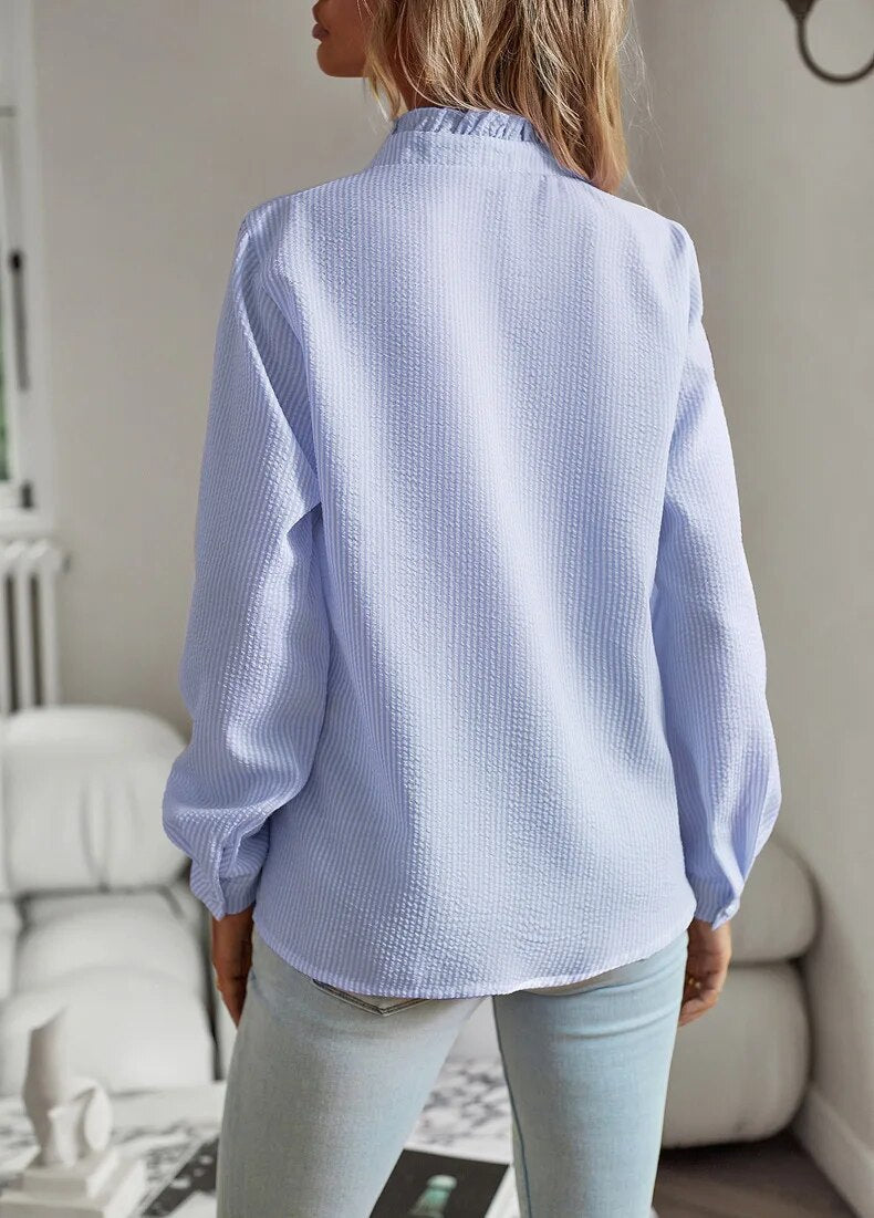 Women's Ruffle Trim Button Front Blouse