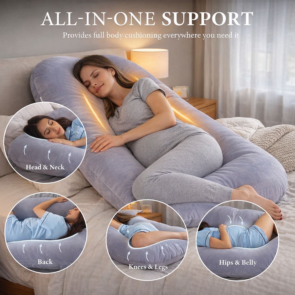 B&B J-Shaped Pregnancy Pillow — Full Body Support for a Comfortable Night's Sleep