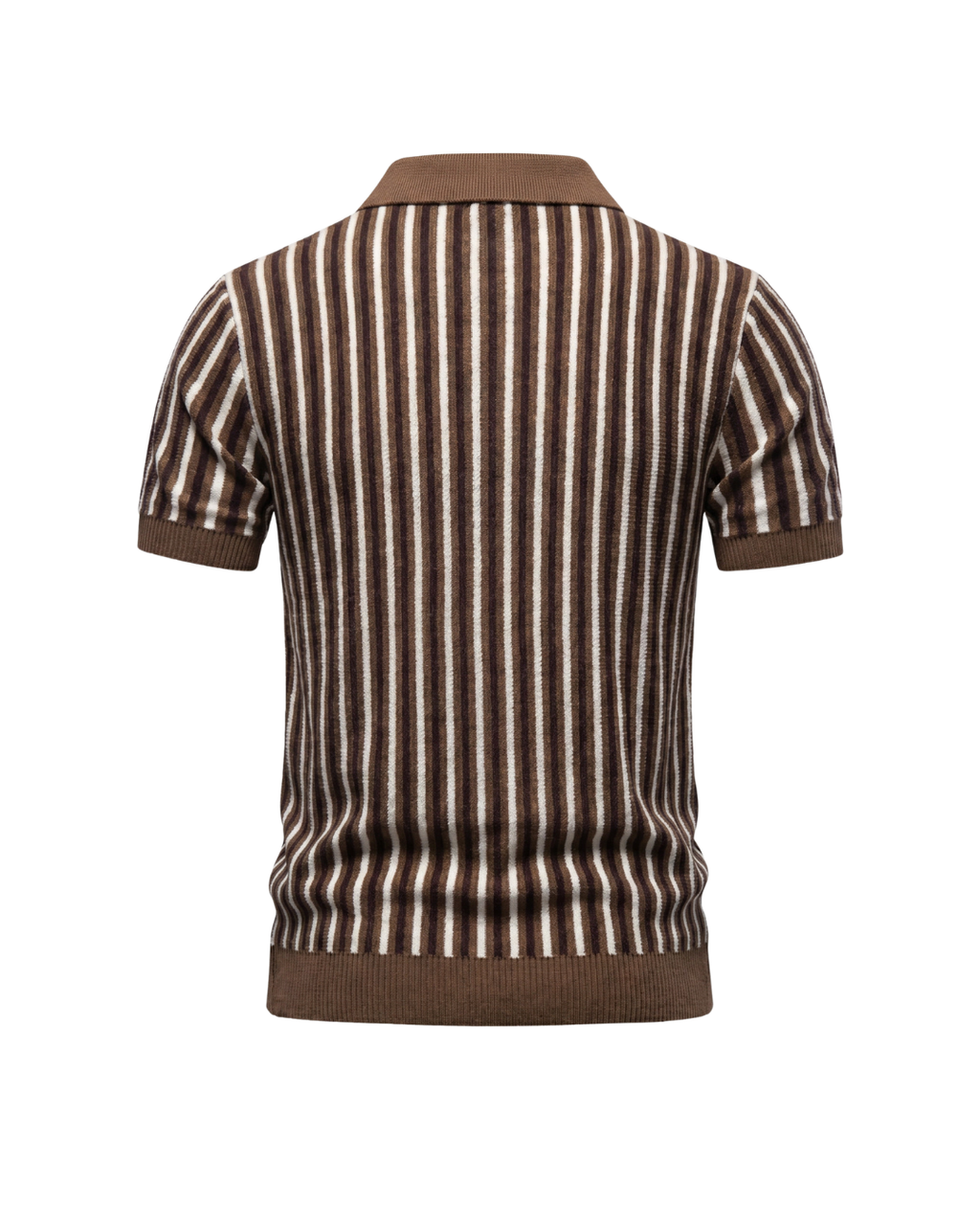 Polo homme tricoté à motif rayé vintage et col ouvert en V
