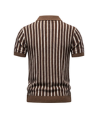 Polo homme tricoté à motif rayé vintage et col ouvert en V