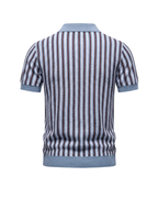 Polo homme tricoté à motif rayé vintage et col ouvert en V