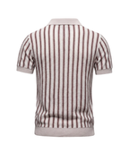 Polo homme tricoté à motif rayé vintage et col ouvert en V
