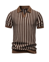 Knitted Men's Polo Shirt with Vintage Striped Pattern and Open V-Neck Collar