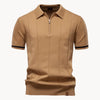 Short Zip Polo with Classic Collar and Striped Edges