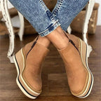 Women's Wedge Ankle Boots with Striped Platform Sole and Side Zip Fastening