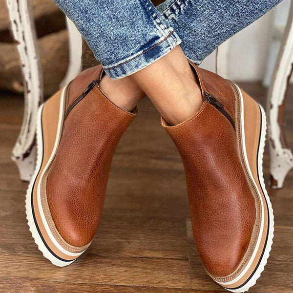 Bottines compensées pour femmes avec semelle plateforme rayée et fermeture éclair latérale