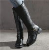 Bottes pour femmes à hauteur du genou, à talon plat et à détail de boucle à la cheville