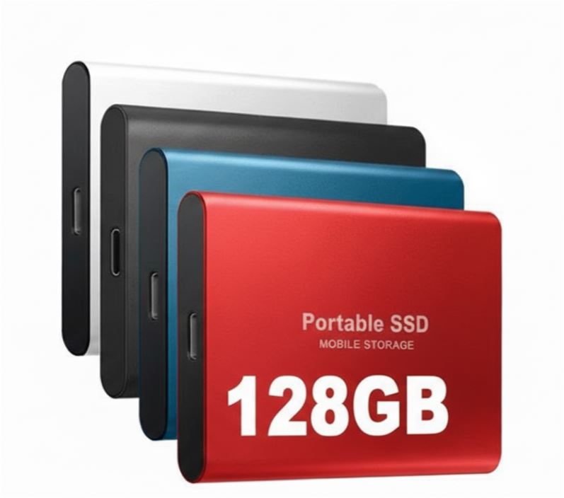 SSD externe ultra-rapide de 128 Go au design compact et au boîtier robuste en aluminium