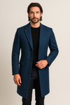 Sophisticated Long Slim Fit Men's Overcoat with Classic Collar and Button Closure