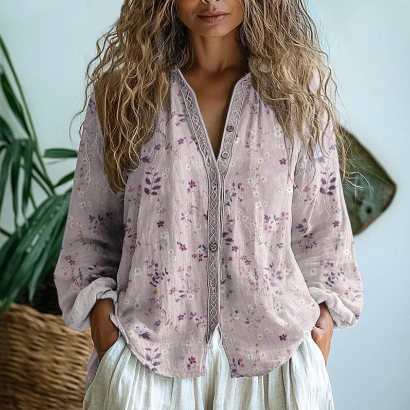 Blouse florale décontractée à manches longues pour femmes