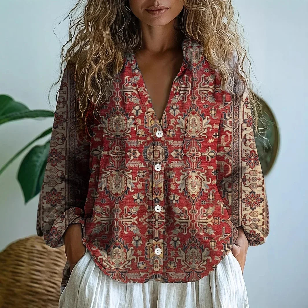 Blouse florale décontractée à manches longues pour femmes