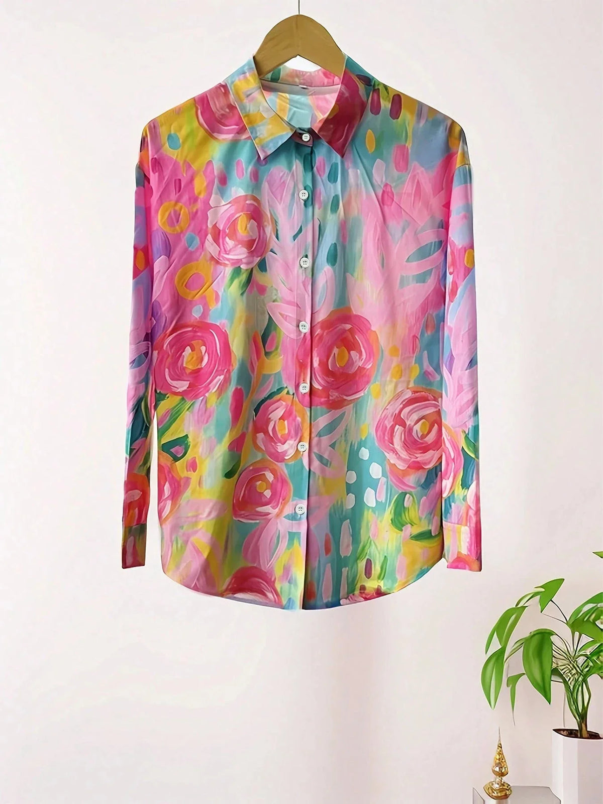 Women's Colourful Print Blouse Lightweight Button Shirt