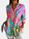 Women's Colourful Print Blouse Lightweight Button Shirt