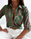Women's V-Neck Printed Button Blouse