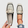 Women's Knitted Square Toe Loafers with Embellished Jewel Buckle Detail