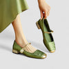 Mary Jane Block Heel Shoes with Jacquard Upper and Pearl Strap for Wedding Guest