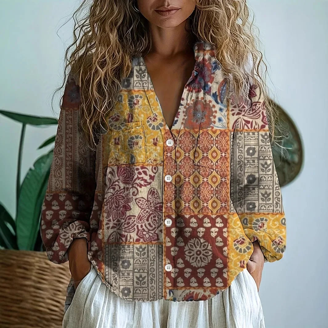 Blouse florale décontractée à manches longues pour femmes