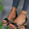 Glitter Block Heel Sandals with Metallic Trim and Embellished Ankle Strap