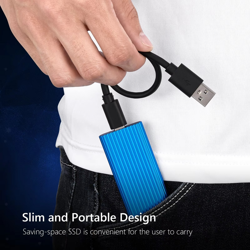Portable SSD Storage Drive with Ribbed Compact Design