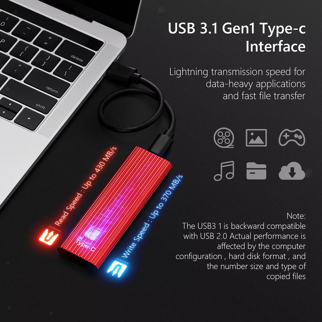 Portable SSD Storage Drive with Ribbed Compact Design
