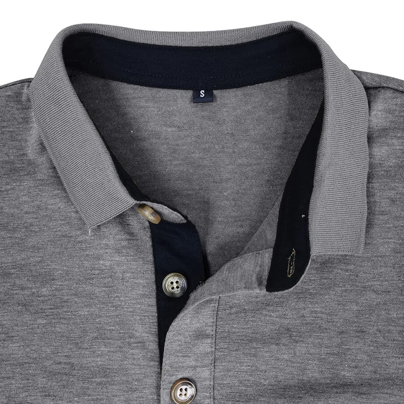Polo à manches longues pour homme avec poche poitrine et patte de boutonnage