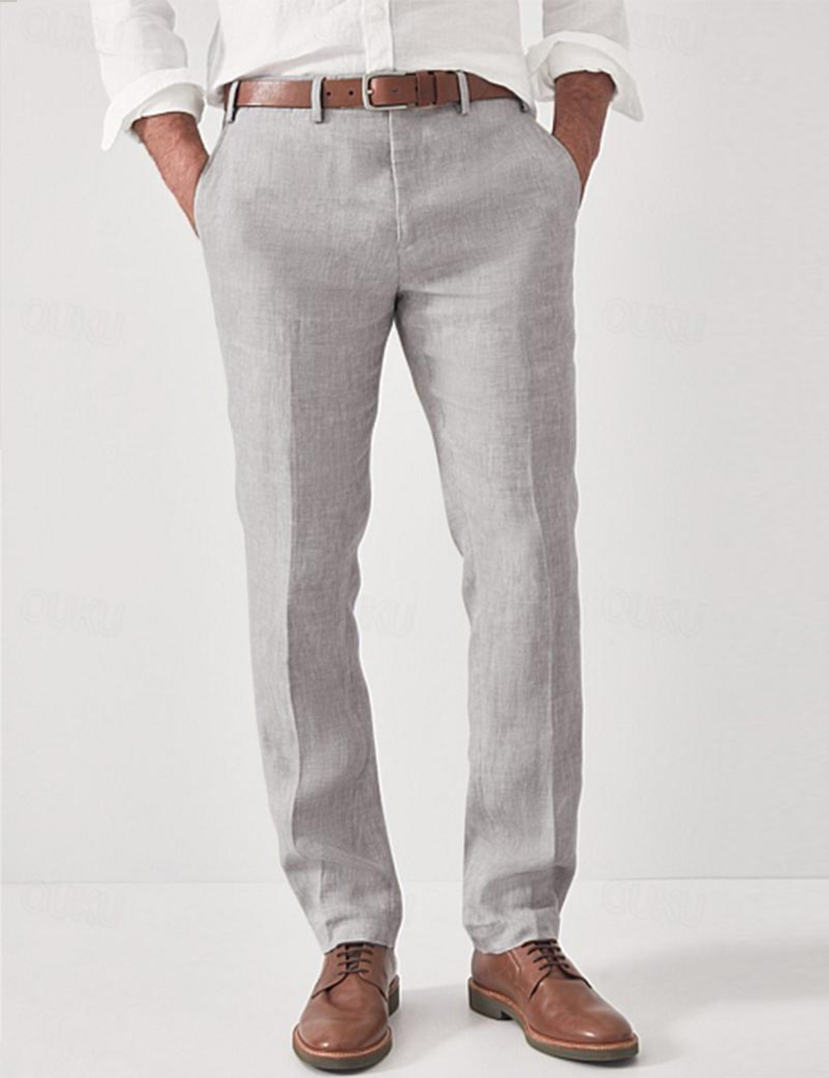 Men's Trousers with Straight Leg and Belt Loops