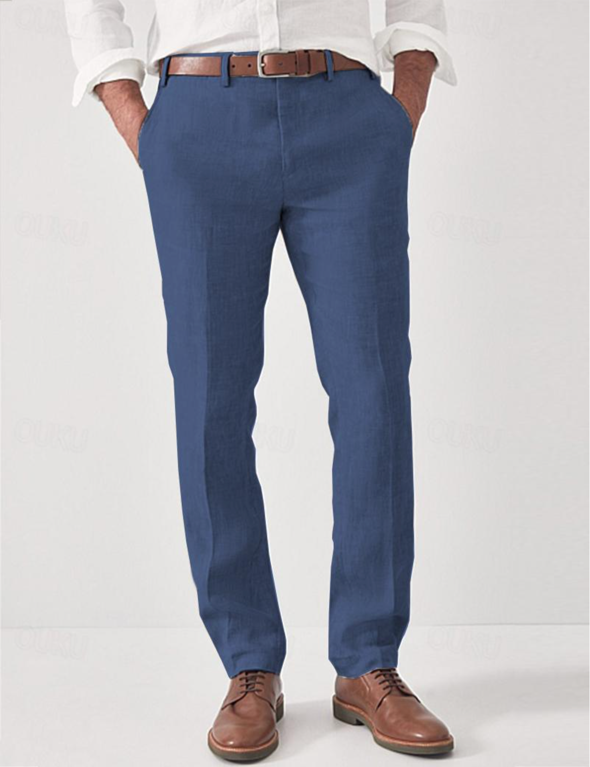 Men's Trousers with Straight Leg and Belt Loops