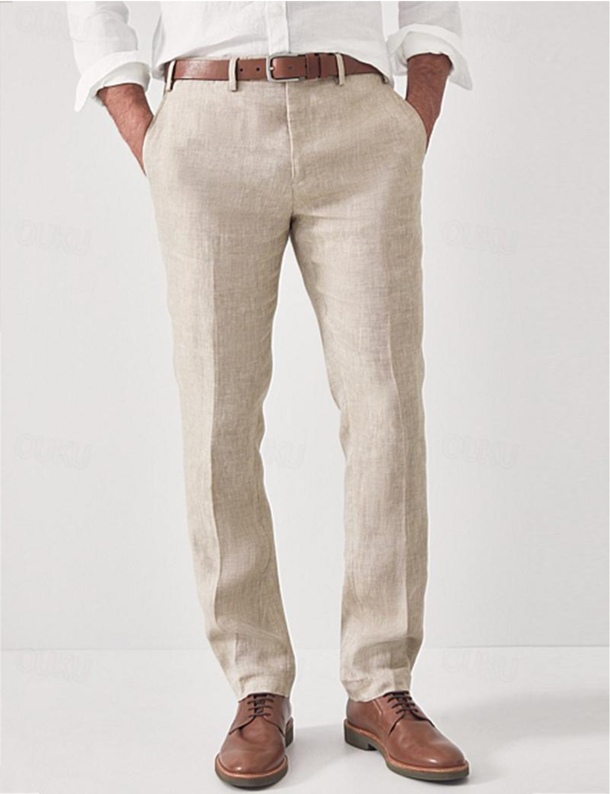 Men's Trousers with Straight Leg and Belt Loops