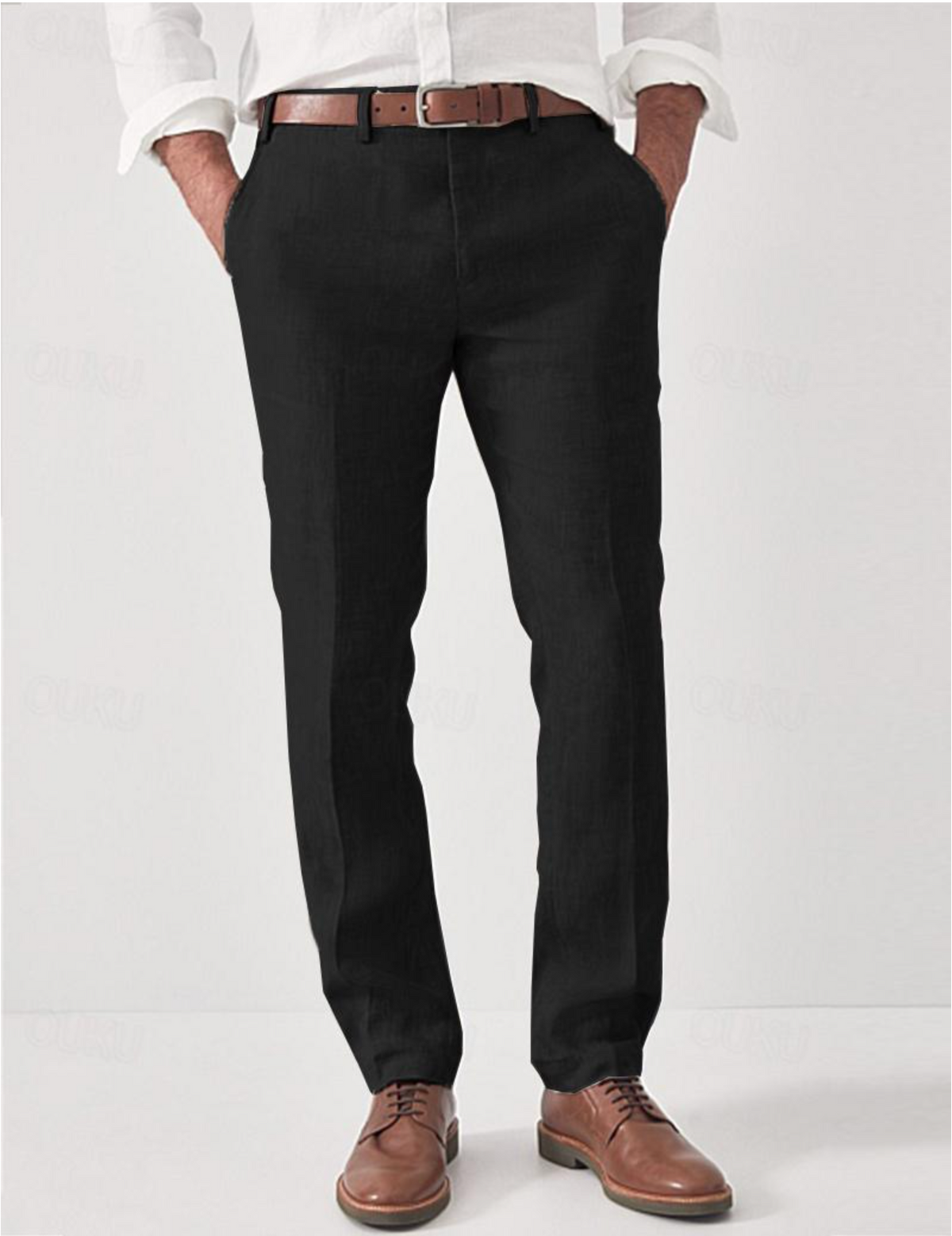Men's Trousers with Straight Leg and Belt Loops