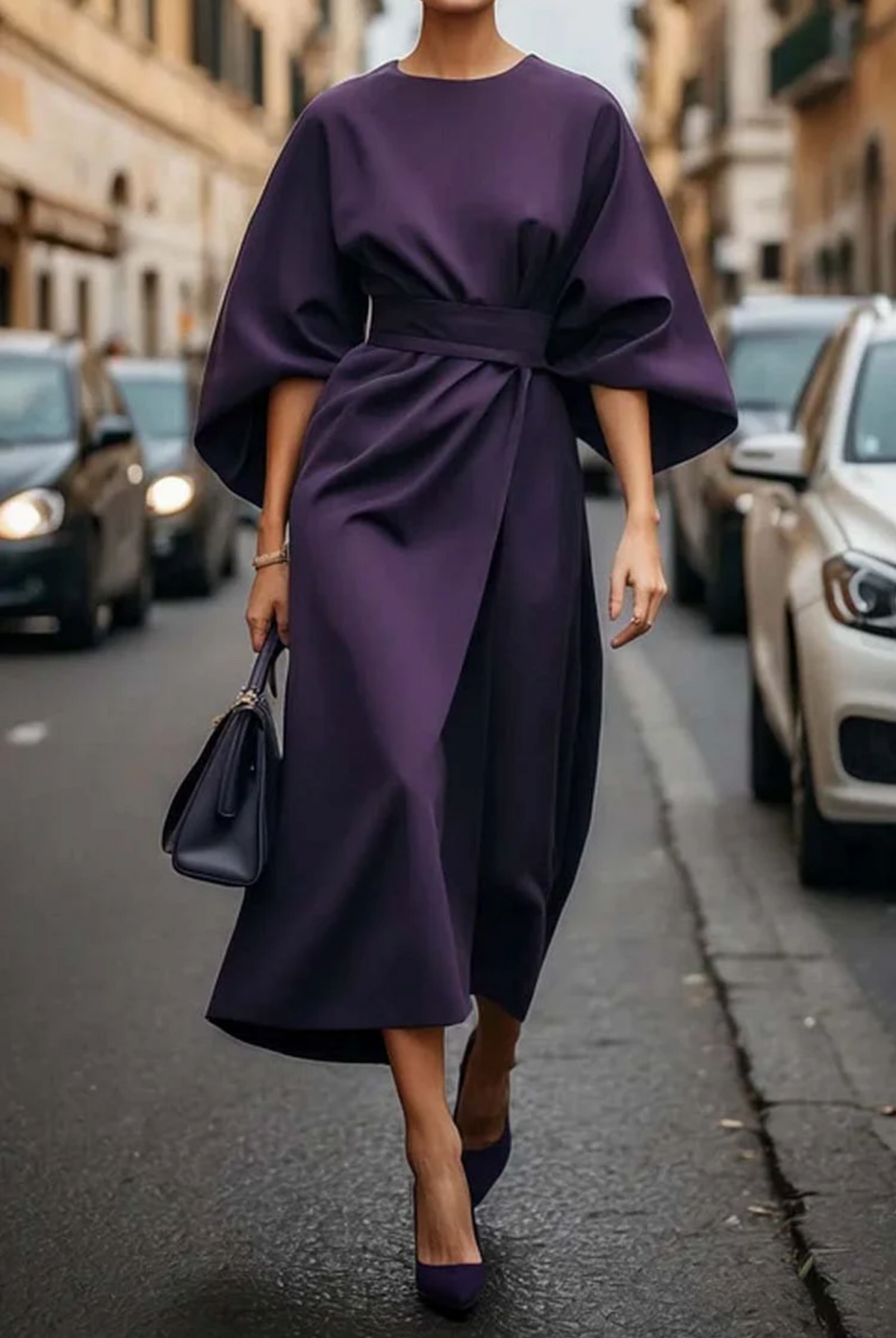 Robe midi intemporelle pour femmes, taille ceinturée, coupe structurée