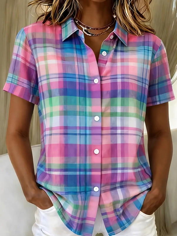 Women's Casual Boho Stripe Short Sleeve Shirt for Relaxed Days