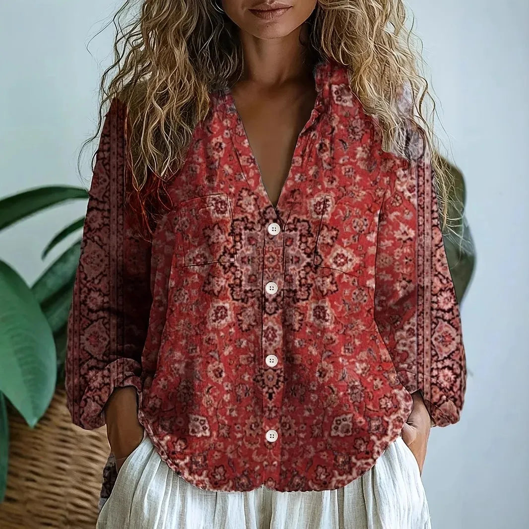 Blouse florale décontractée à manches longues pour femmes