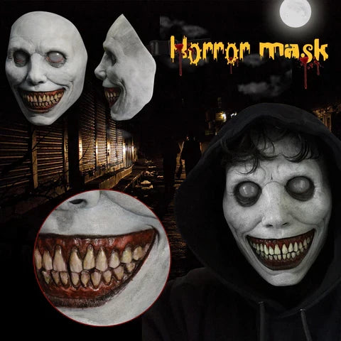Masque de démon souriant terrifiant – accessoire de costume maléfique aux yeux blancs réalistes